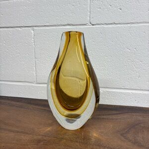 Vintage Murano Sommerso Amber Yellow Glass Vase